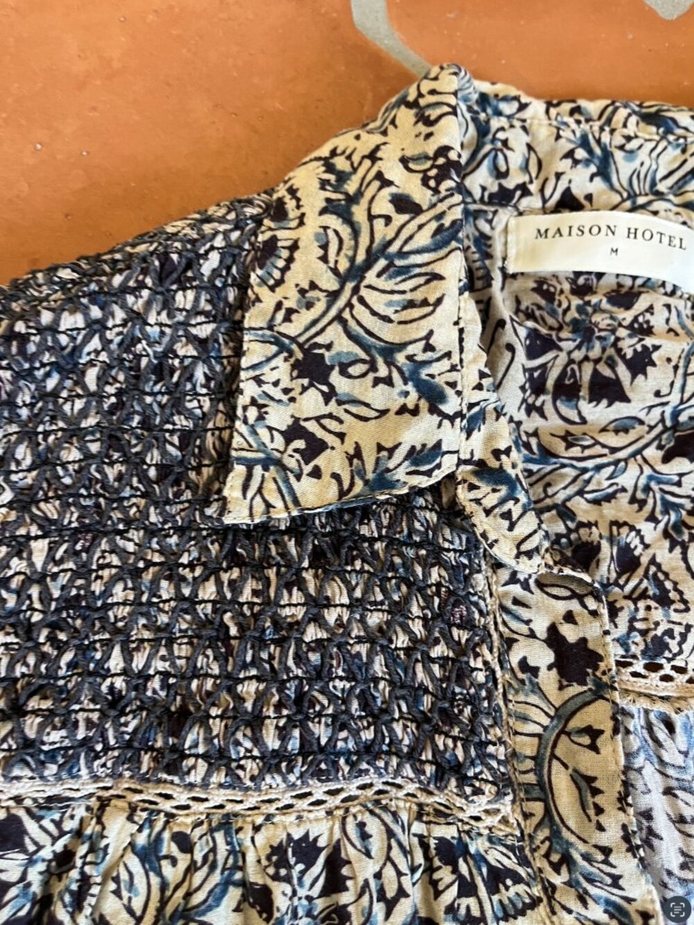 Maison Hotel Phoebe Blouse - Navy Blue Block Print - Picture 7 of 9